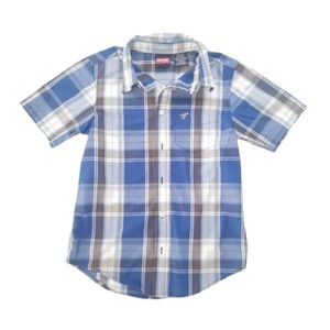 💥 3/$15 - Wrangler Blue Plaid Button Down Shirt Size M 8